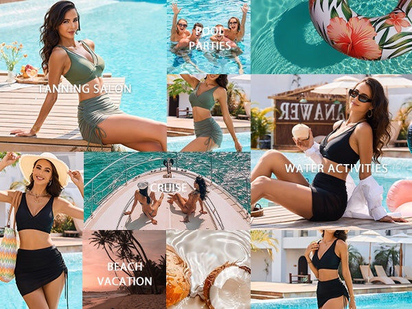 Mesh Sarong Wraps Bathing Suits High Waisted Bikini Sets