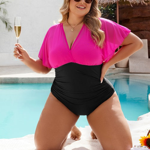Plus Size Mesh V Neck Maternity Women's Tummy Control One Piece