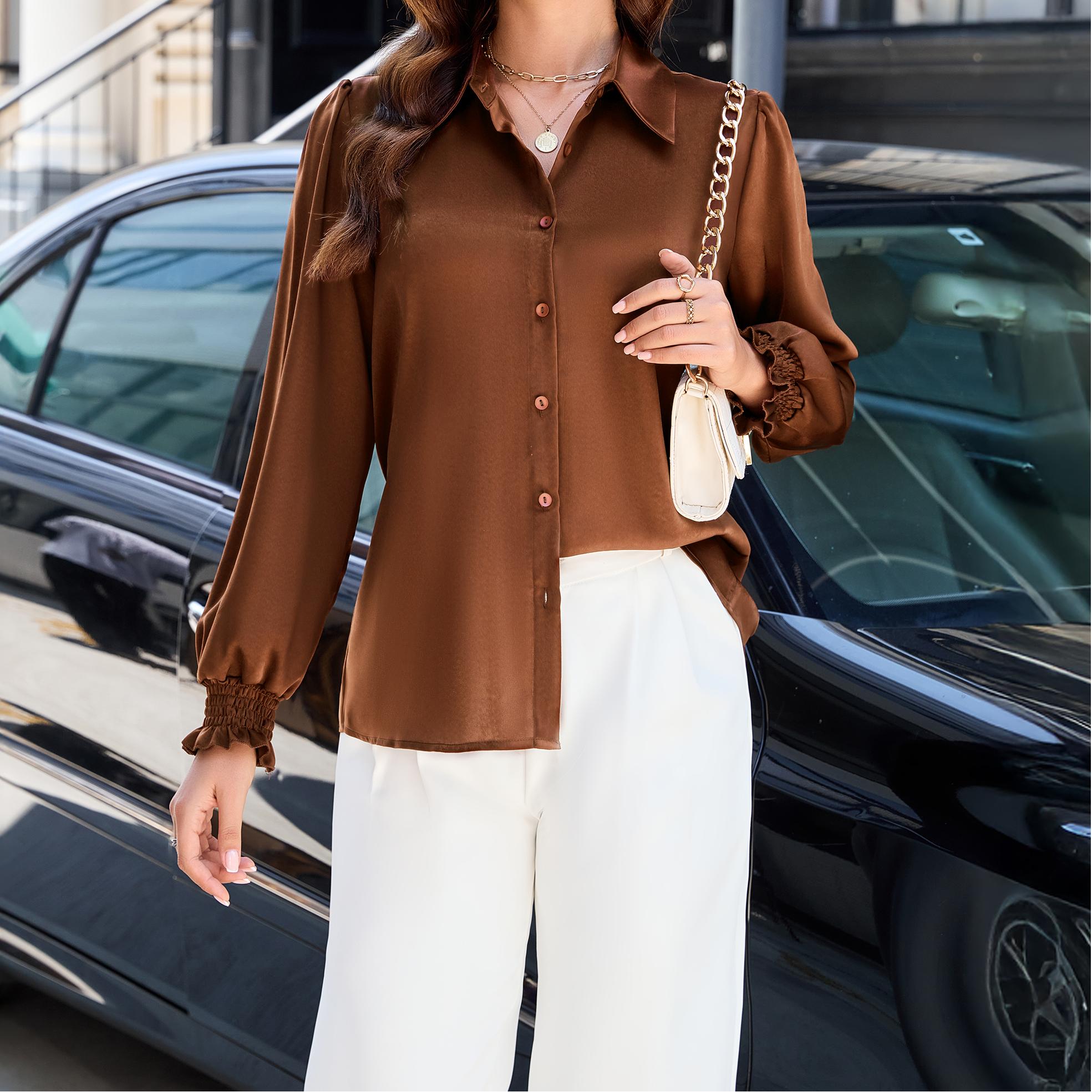 Business Outfits Button Down Long Sleeved Blouse
