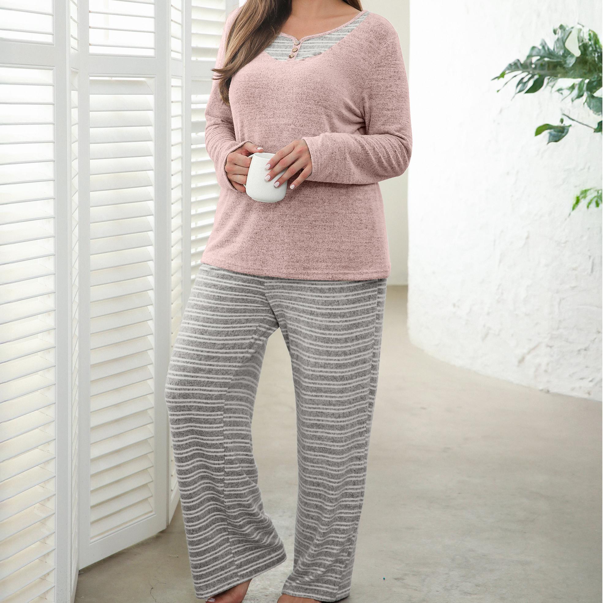 Plus Size Pajama Sets Button Down Lounge Sets V Neck