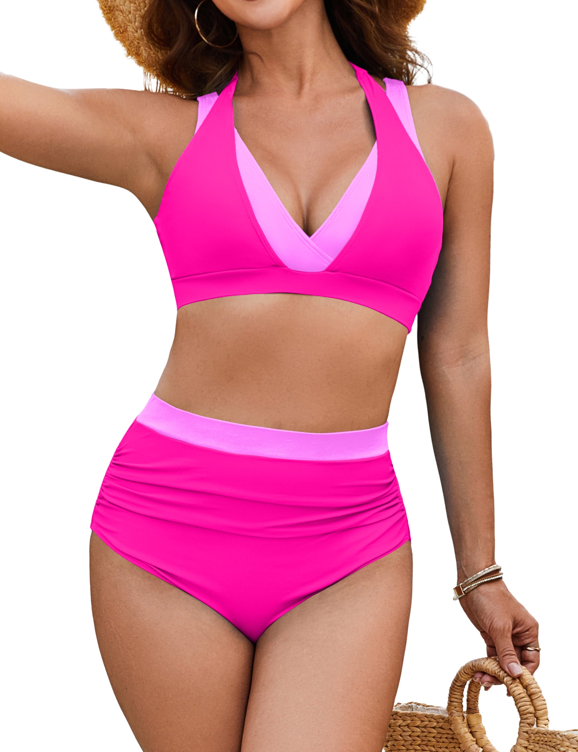 BMJL Color Block Modest High Waisted Tummy Control Bikini Sets