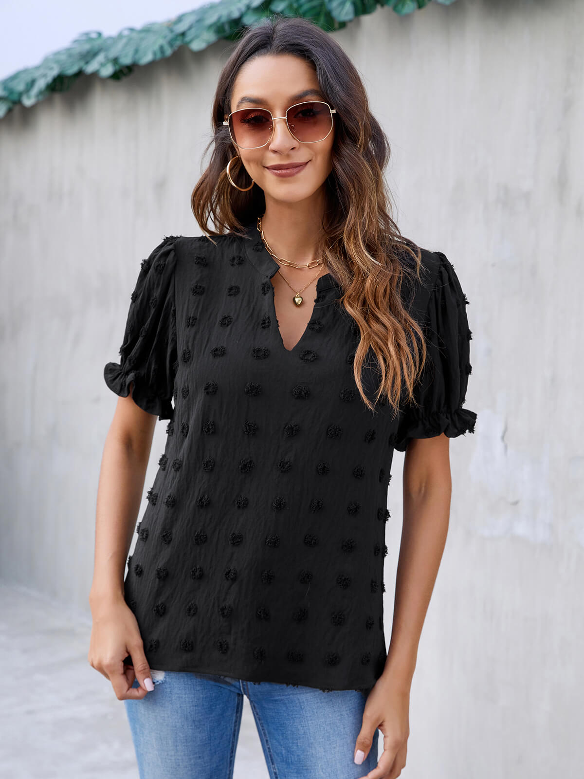Cute Short Puff Sleeve Chiffon Blouse
