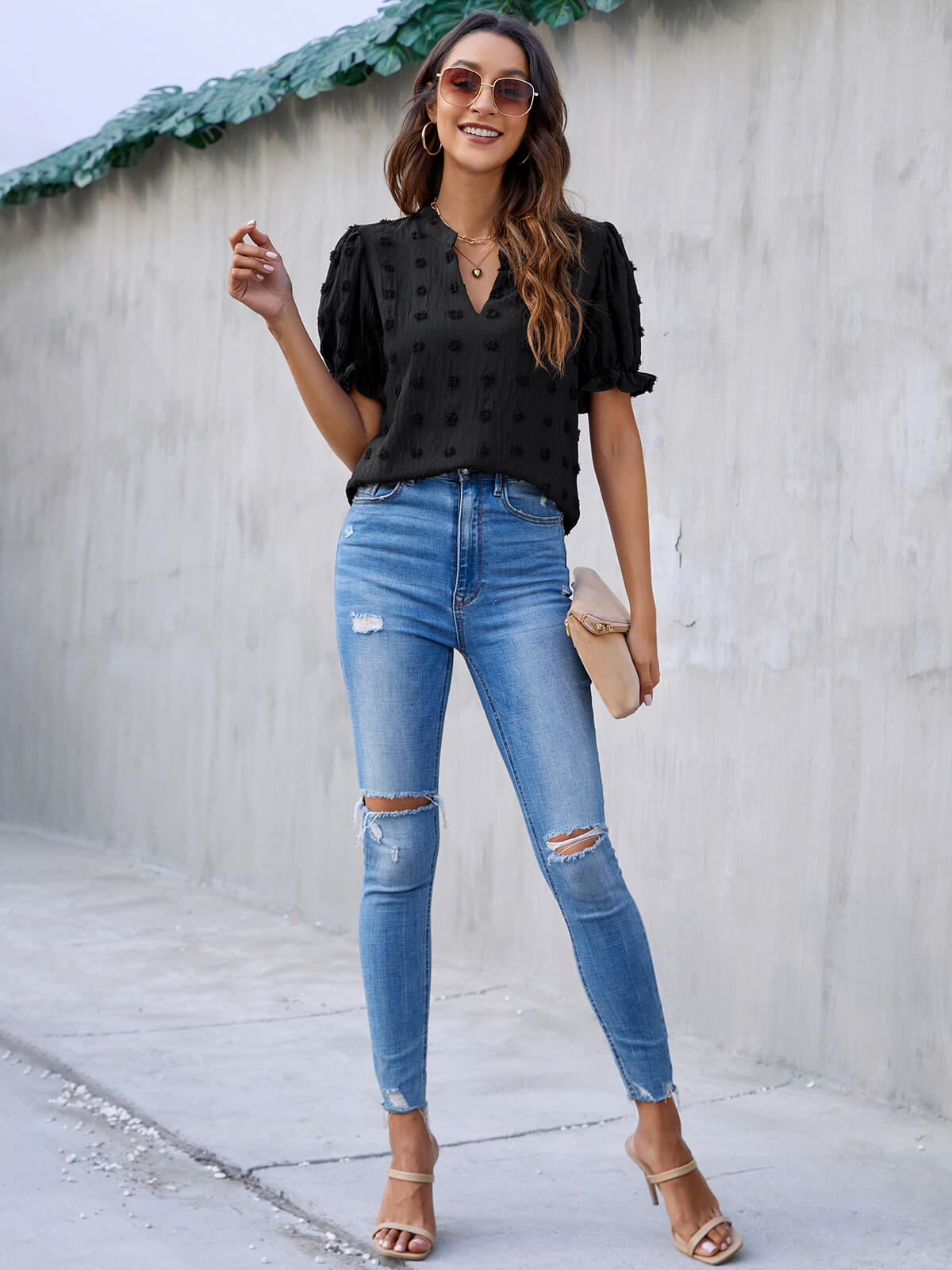 Cute Short Puff Sleeve Chiffon Blouse