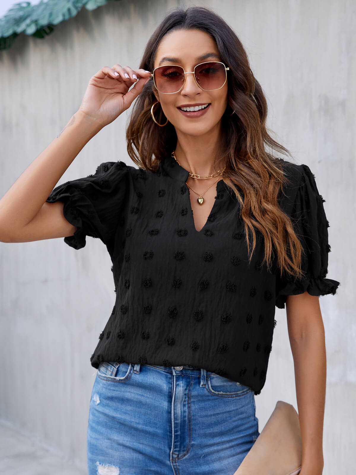Cute Short Puff Sleeve Chiffon Blouse