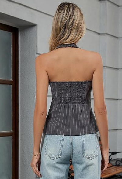 Halter Tops V Neck Button Down Sleeveless