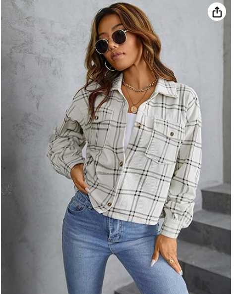 Corduroy Jackets Long Sleeve Shirts with Pockets