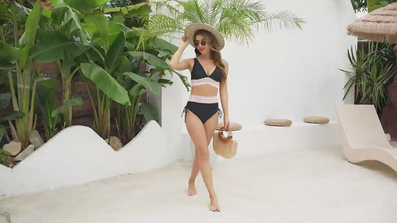 High Waisted Bikini Sets Tummy Control Swimsuits Color Block