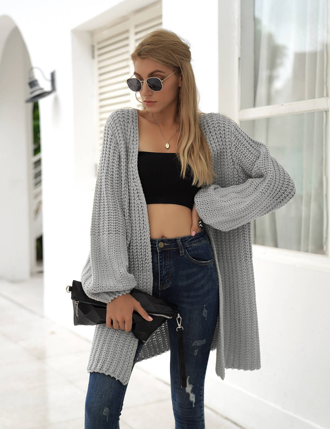 Loose Open Front Knitted Cardigan
