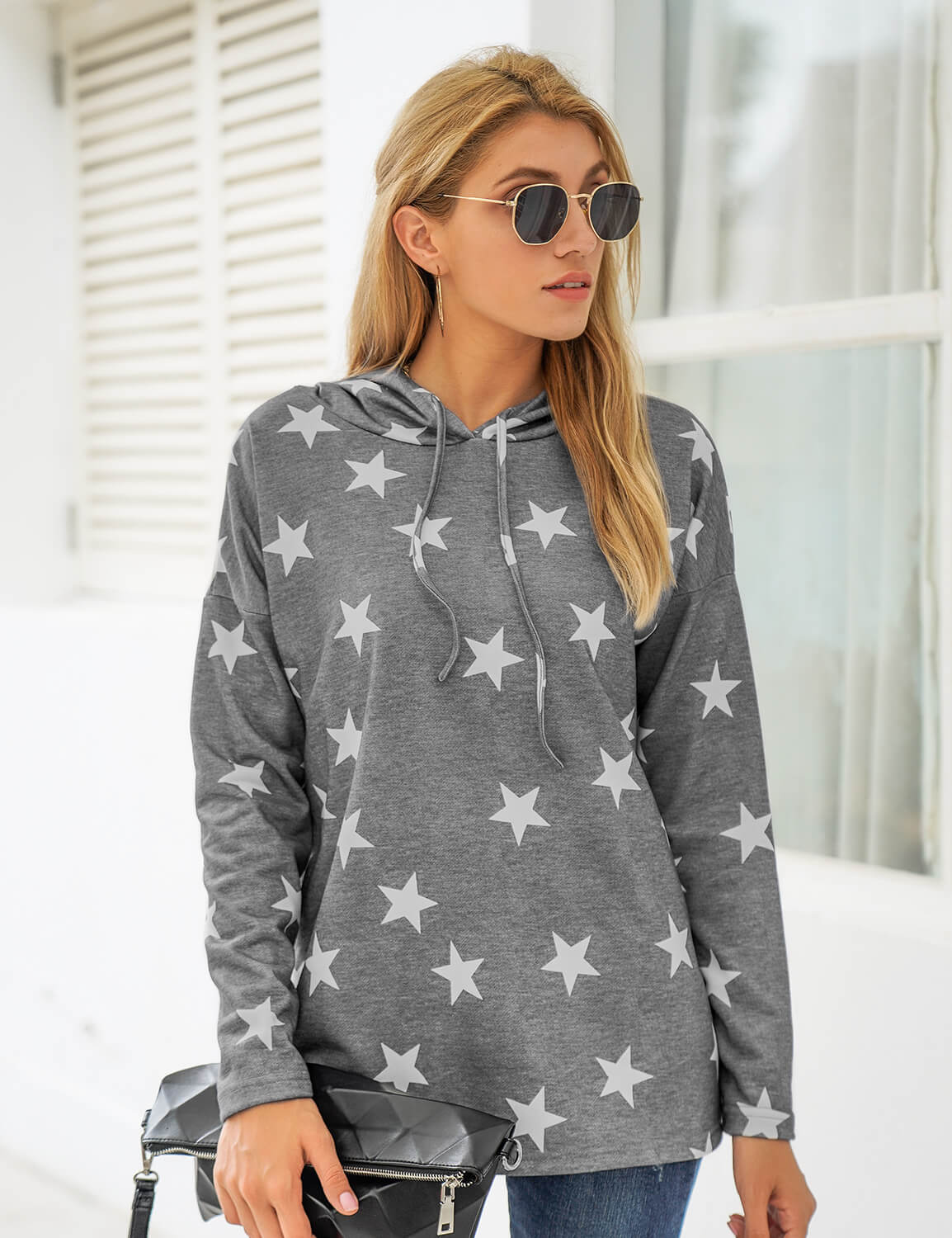 Blooming Jelly Tops Women s Casual Stars Print Hoodie