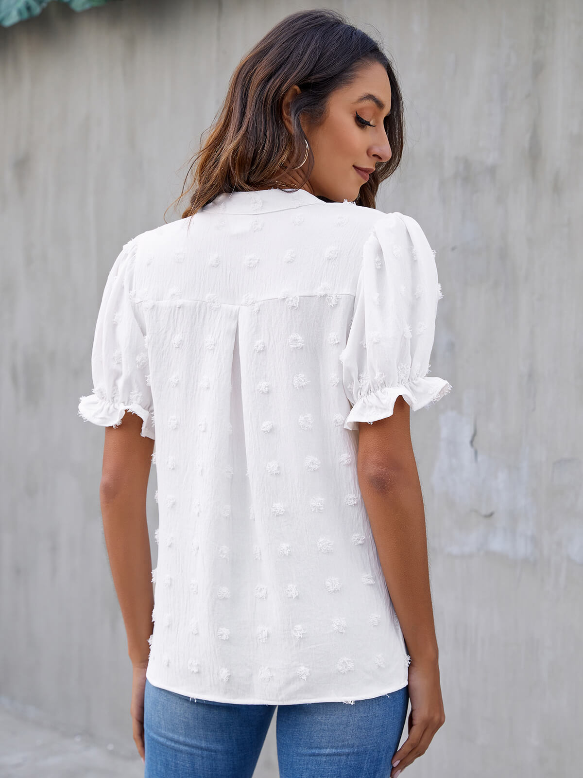 Cute Short Puff Sleeve Chiffon Blouse