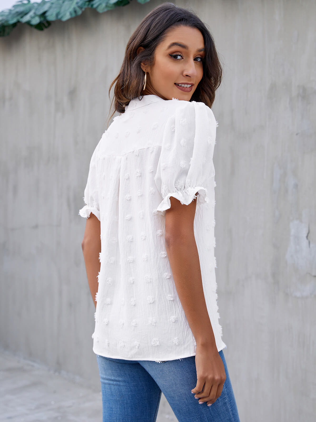 Cute Short Puff Sleeve Chiffon Blouse