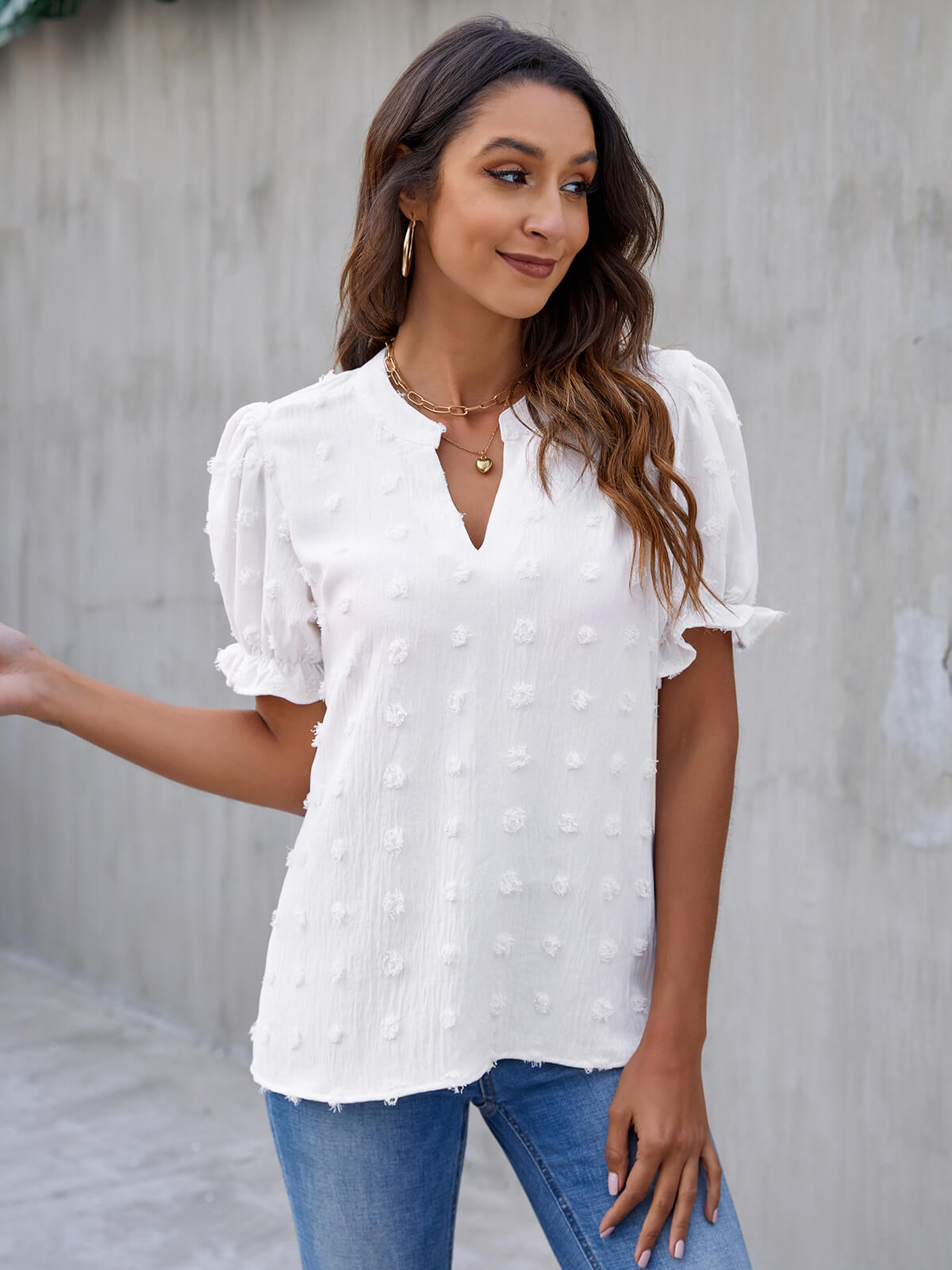 Cute Short Puff Sleeve Chiffon Blouse