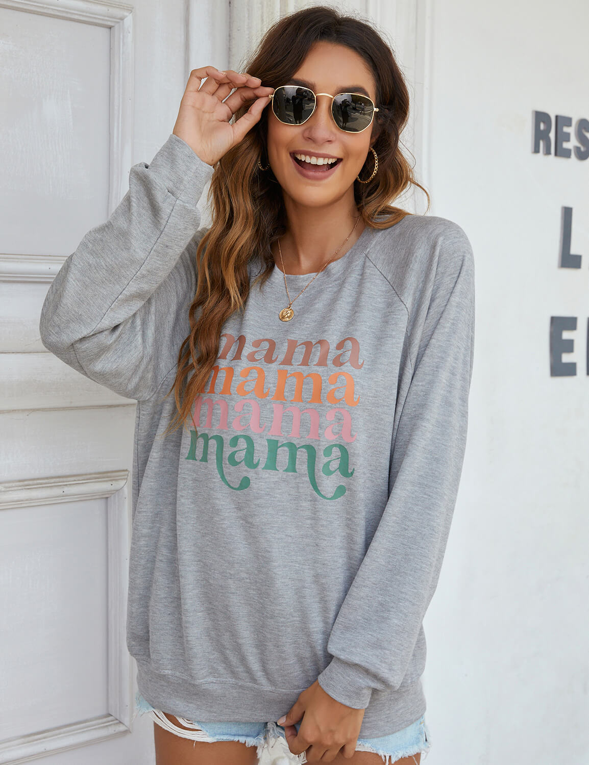 Cozy MAMA Letter Print Graphic Sweatshirt