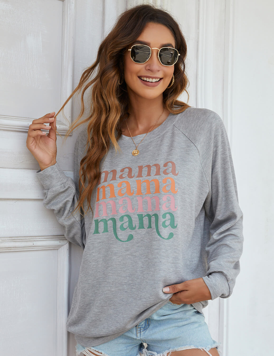 Cozy MAMA Letter Print Graphic Sweatshirt