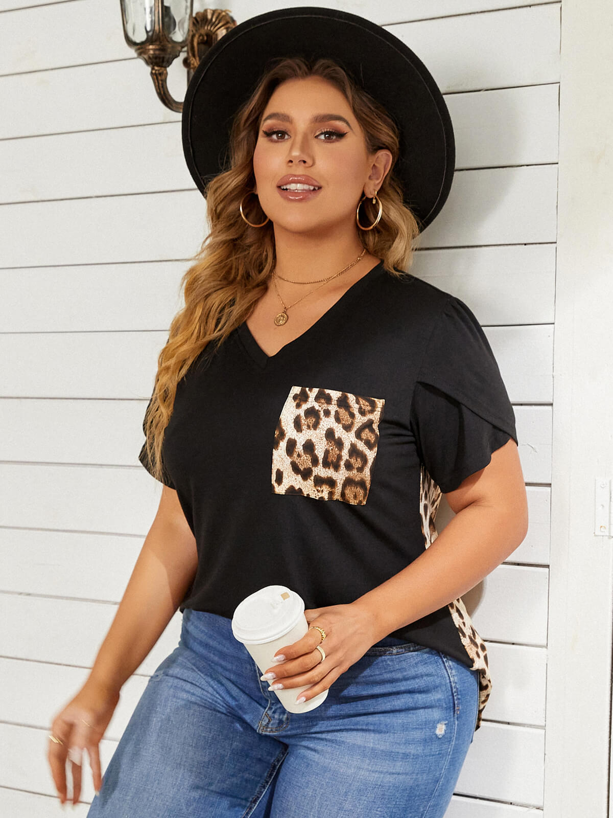 Curvy Fashion V Neck Plus Size Graphic Shirt