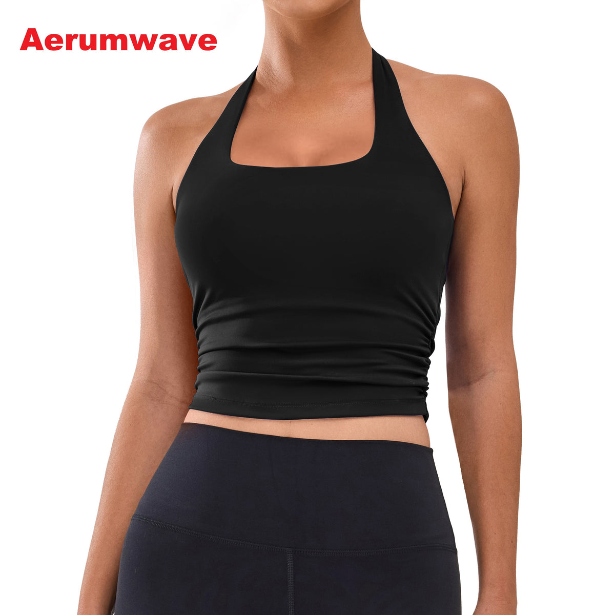 Aerumwave Womens Halter Top with Built in Bras Buttery Workout Athletic Tank Top