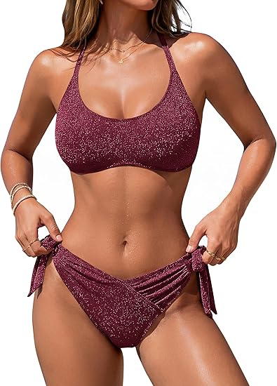 Womens Bikini Sets Two Piece Mid Rise Swimsuit Sparkly Cheeky Curvy String Sexy Bathing Suit 2026