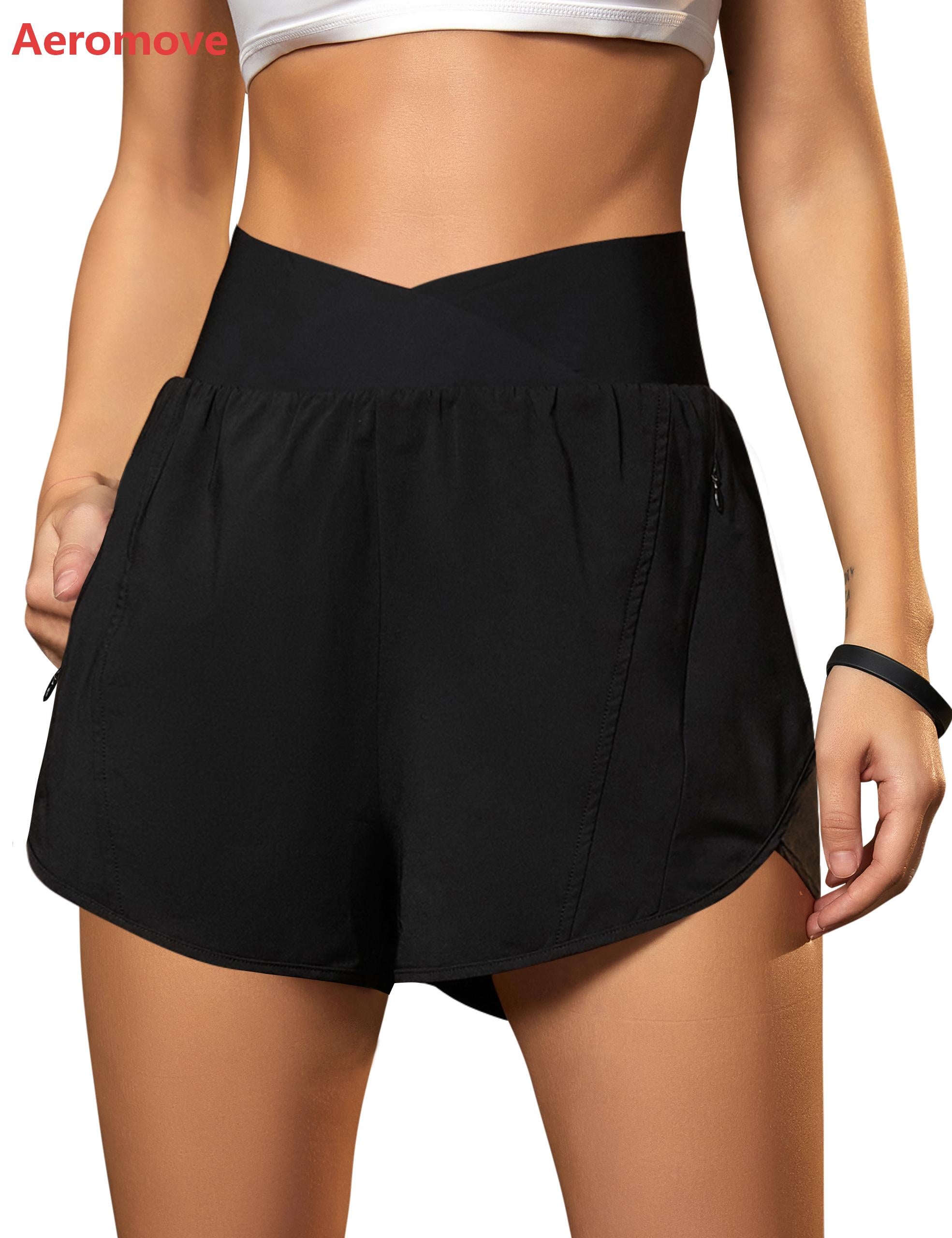 High Waisted Sports Shorts with Zipper Pockets