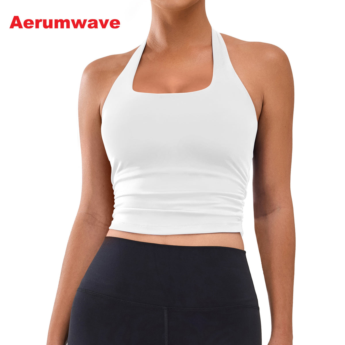 Aerumwave Womens Halter Top with Built in Bras Buttery Workout Athletic Tank Top