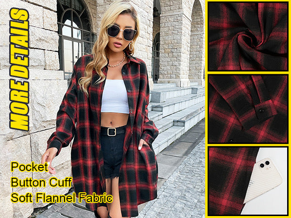 Flannel Shirts Plaid Coats Long Sleeve Collared Shacket