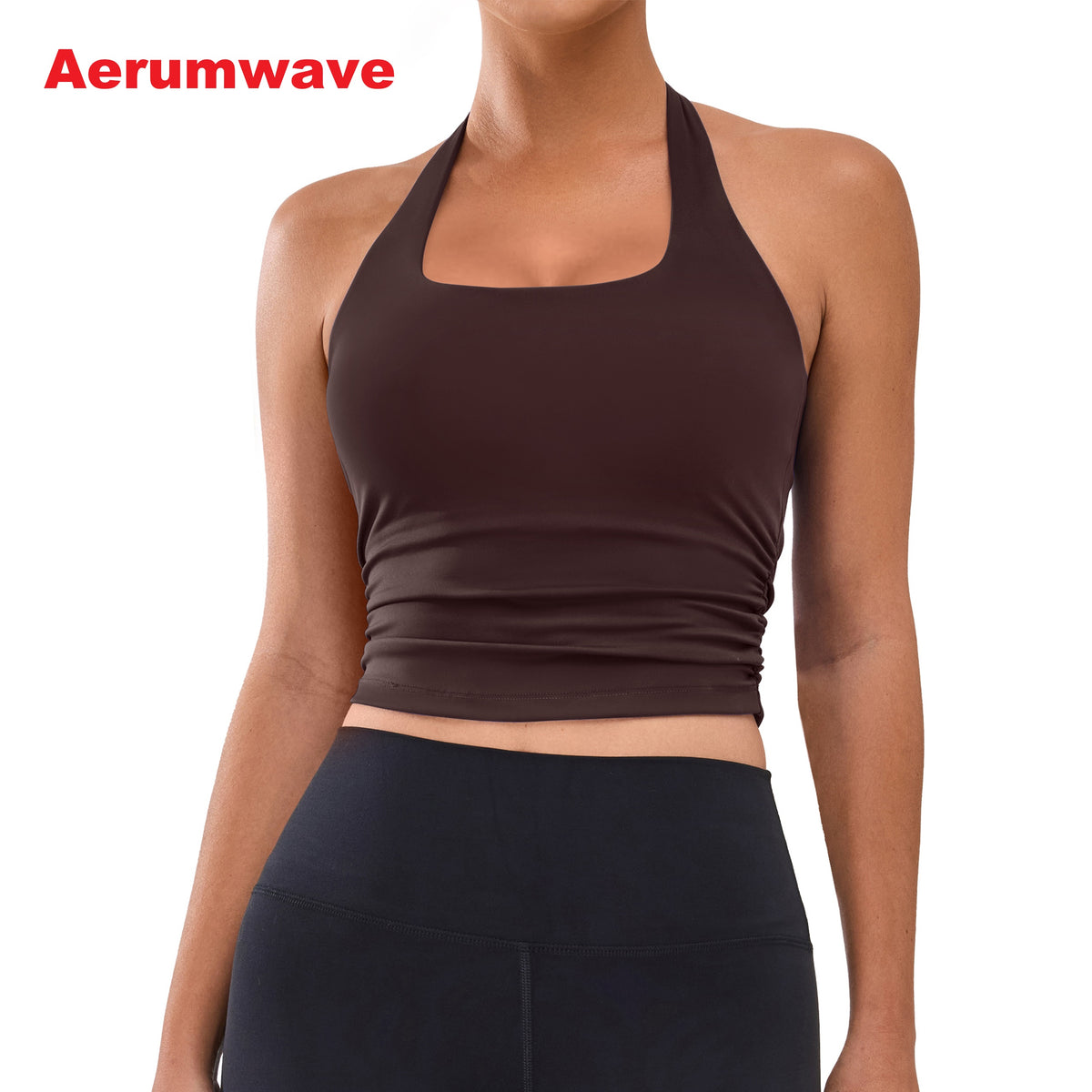 Aerumwave Womens Halter Top with Built in Bras Buttery Workout Athletic Tank Top