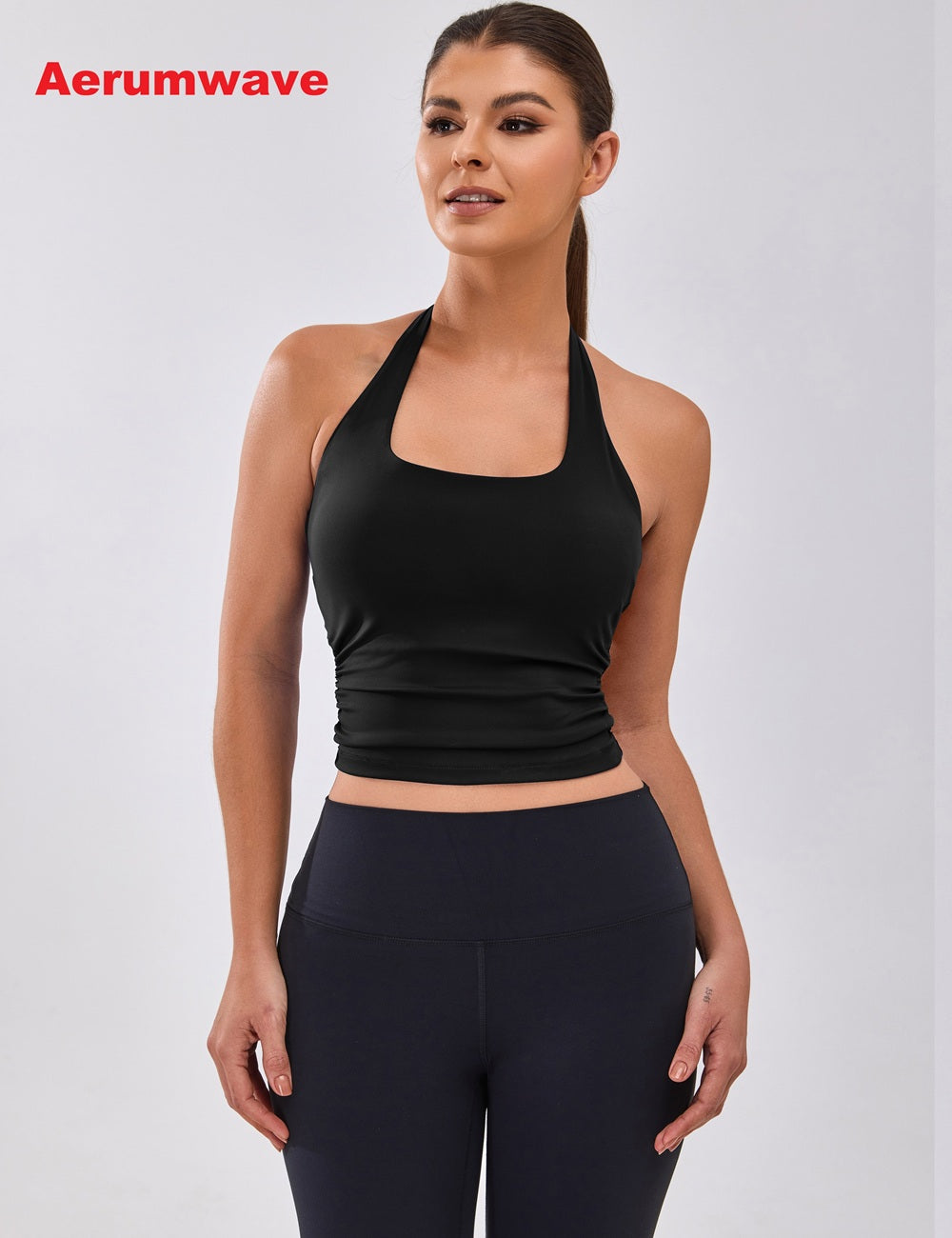 Aerumwave Womens Halter Top with Built in Bras Buttery Workout Athletic Tank Top
