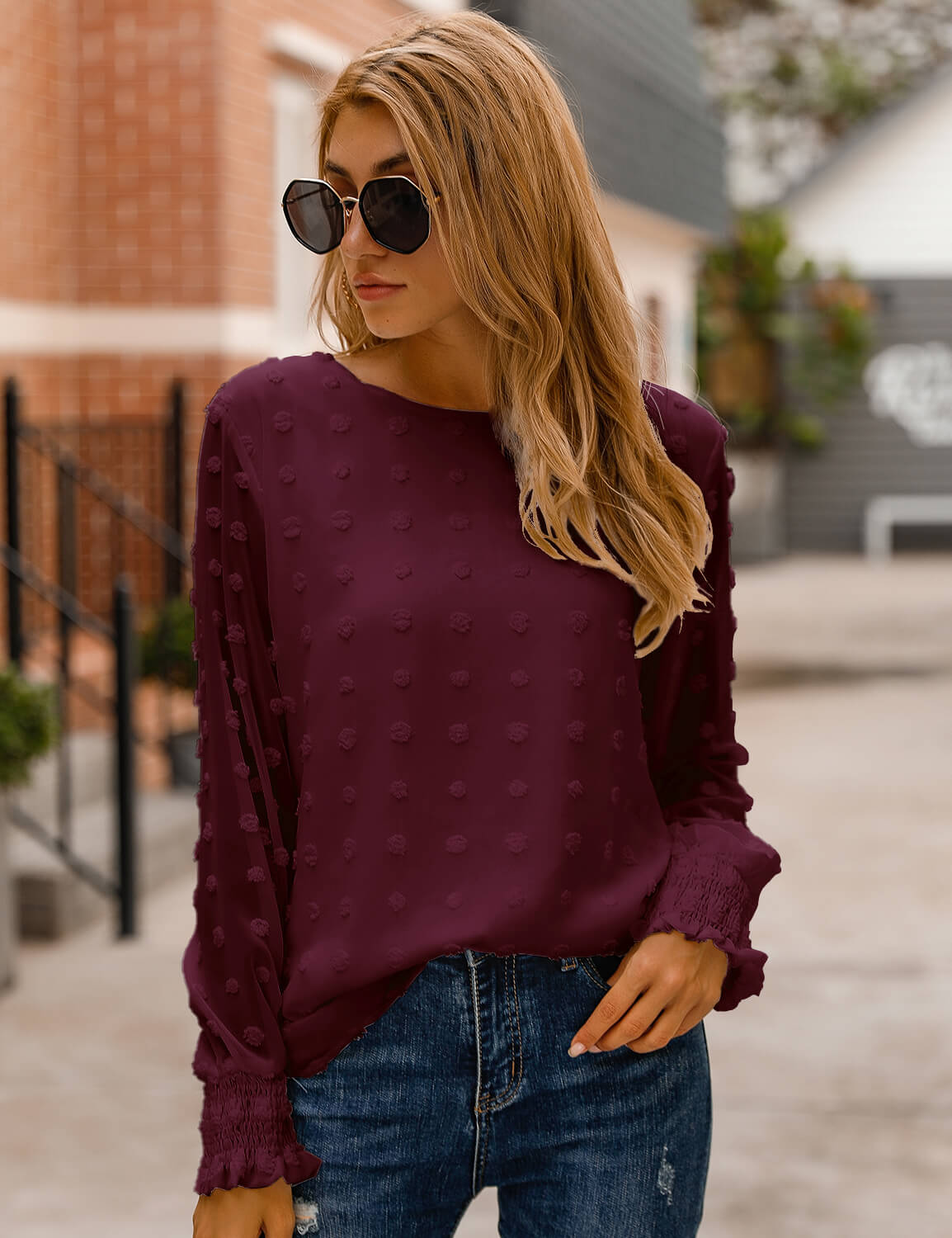Chic Puff Sleeves Dotted Layered Blouse