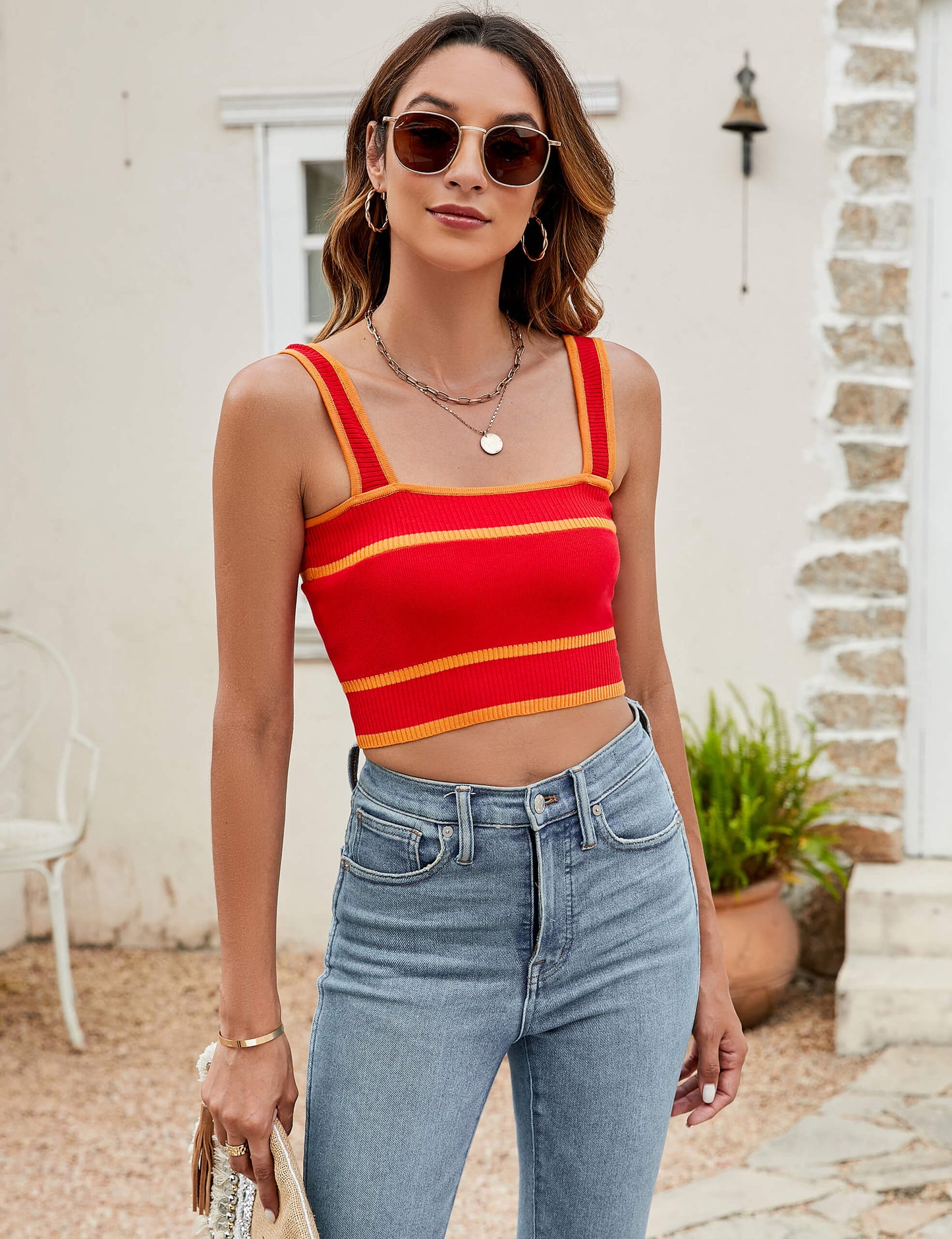 Ribbed Color Block Cropped Top