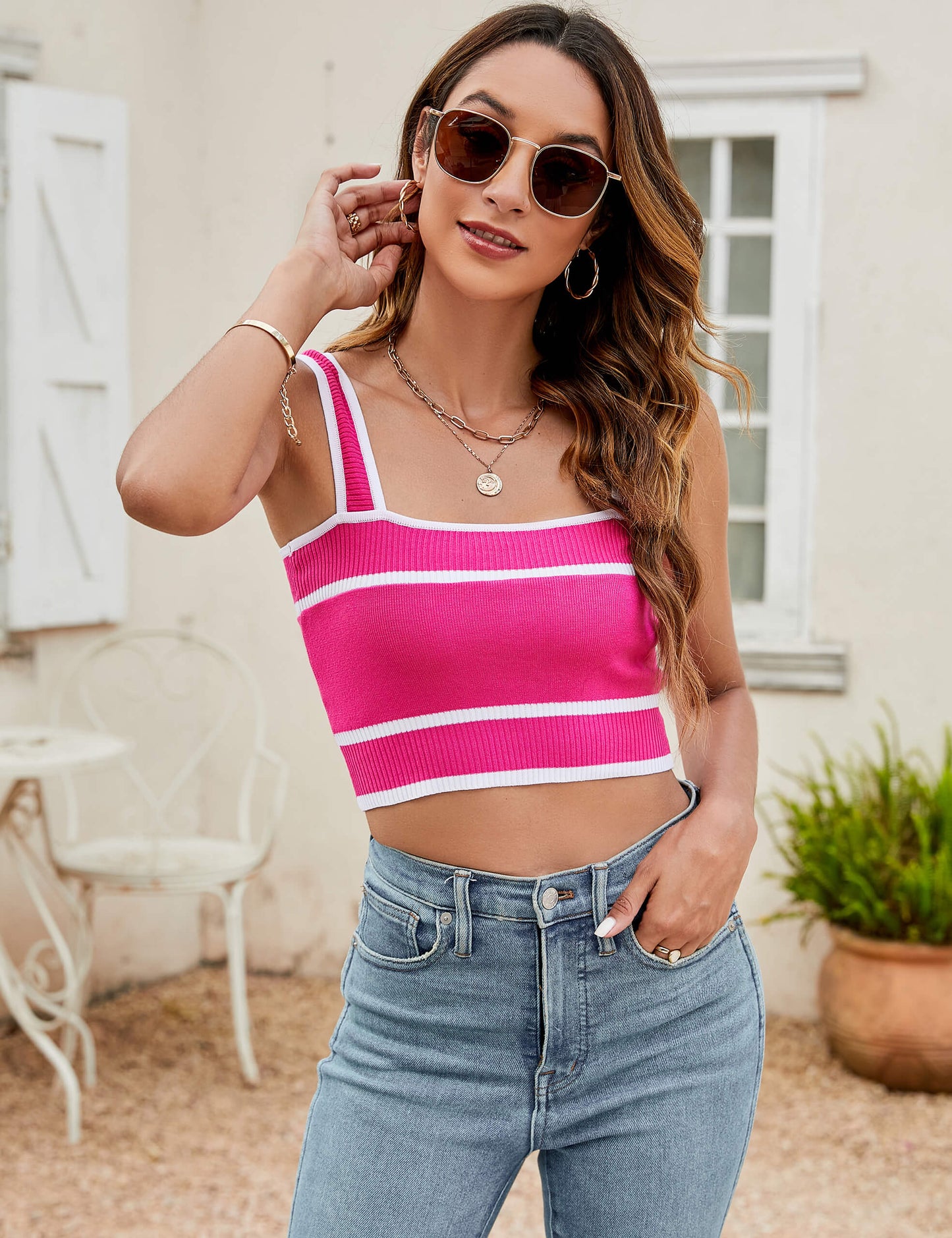 Ribbed Color Block Cropped Top
