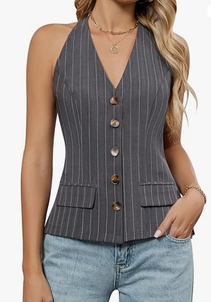 Halter Tops V Neck Button Down Sleeveless