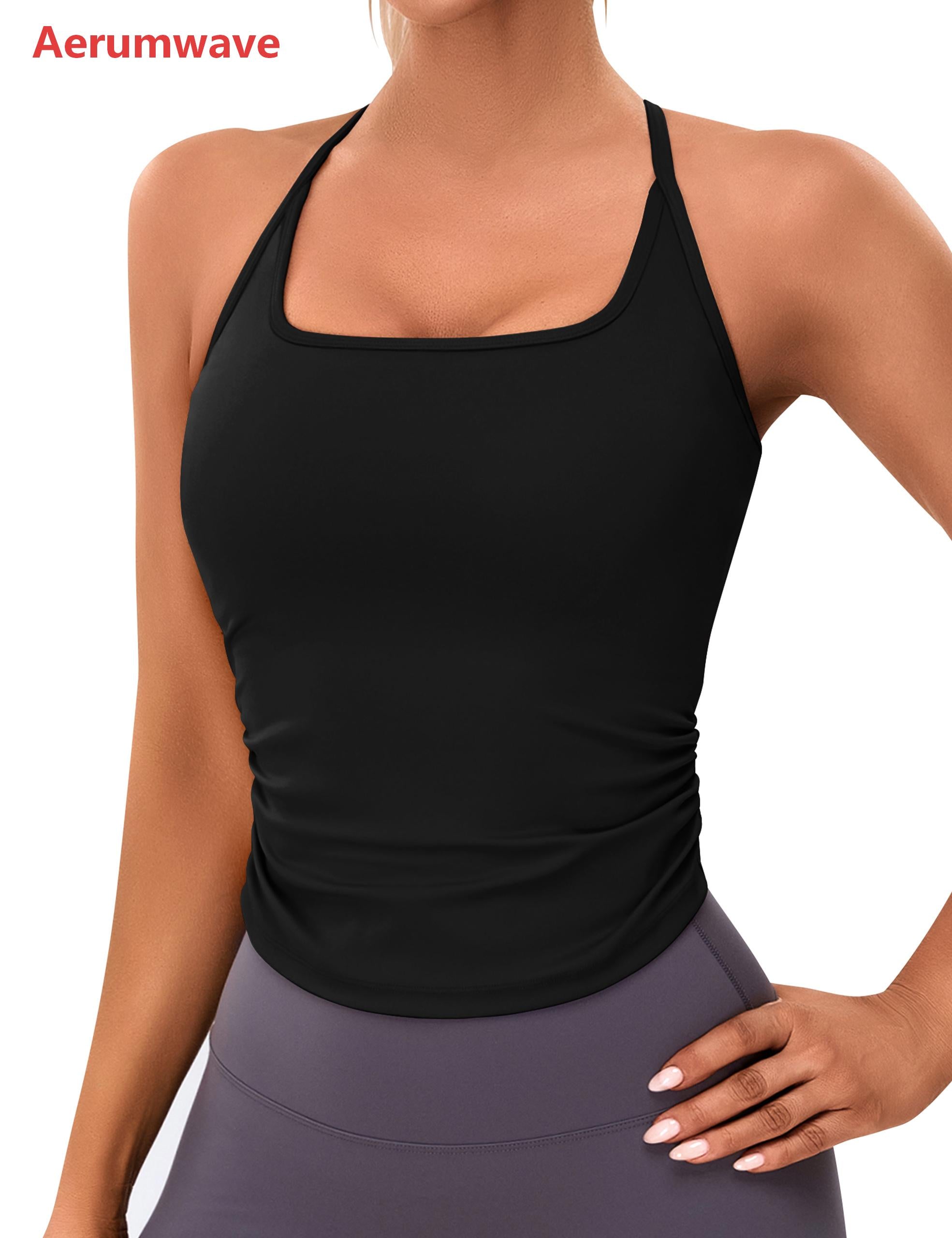 Aerumwave BMJL Womens Workout Tank Tops Built in Bra Ruched Shirts