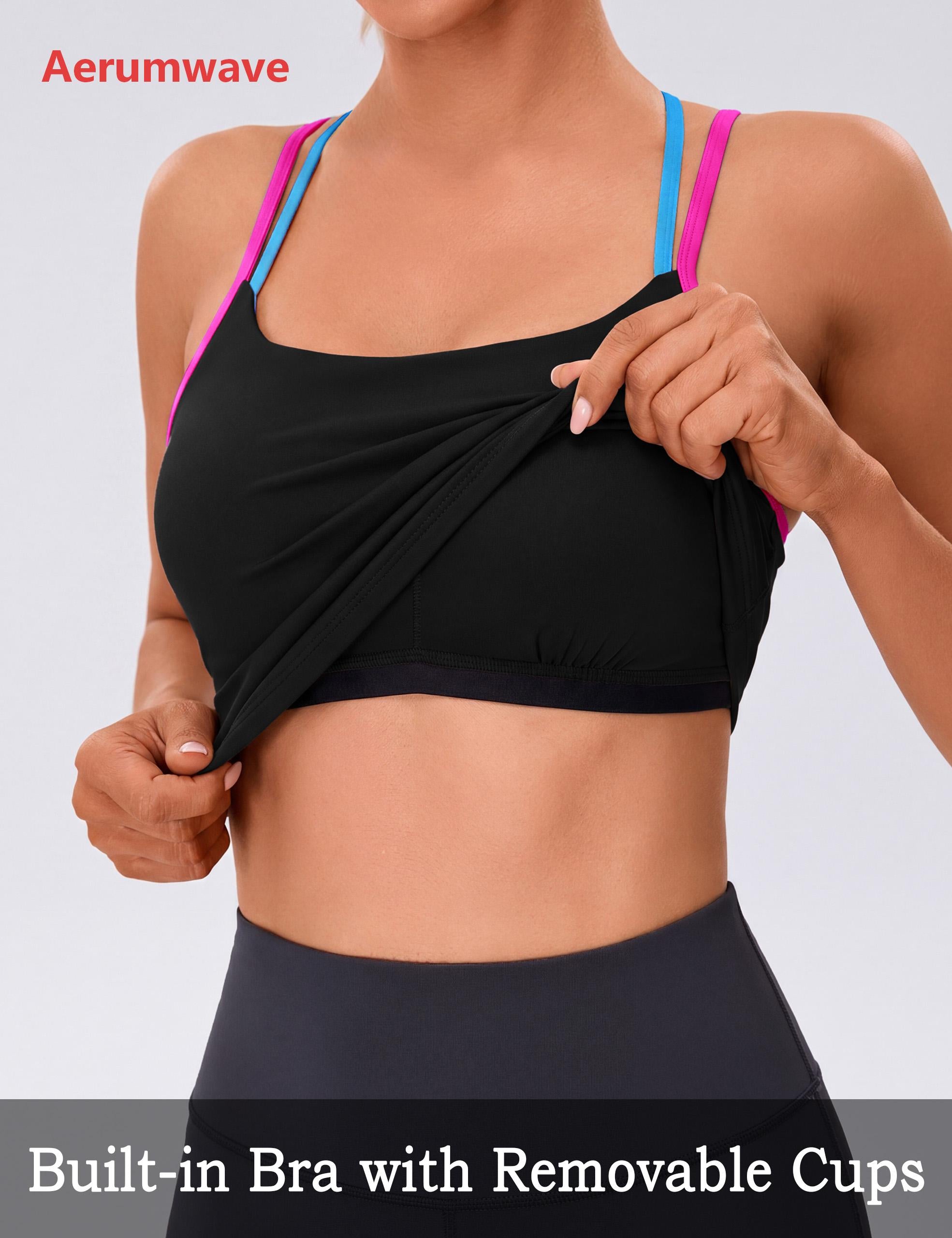 Aerumwave BMJL Workout Tank Tops Women Color Block Built in Bra Tops