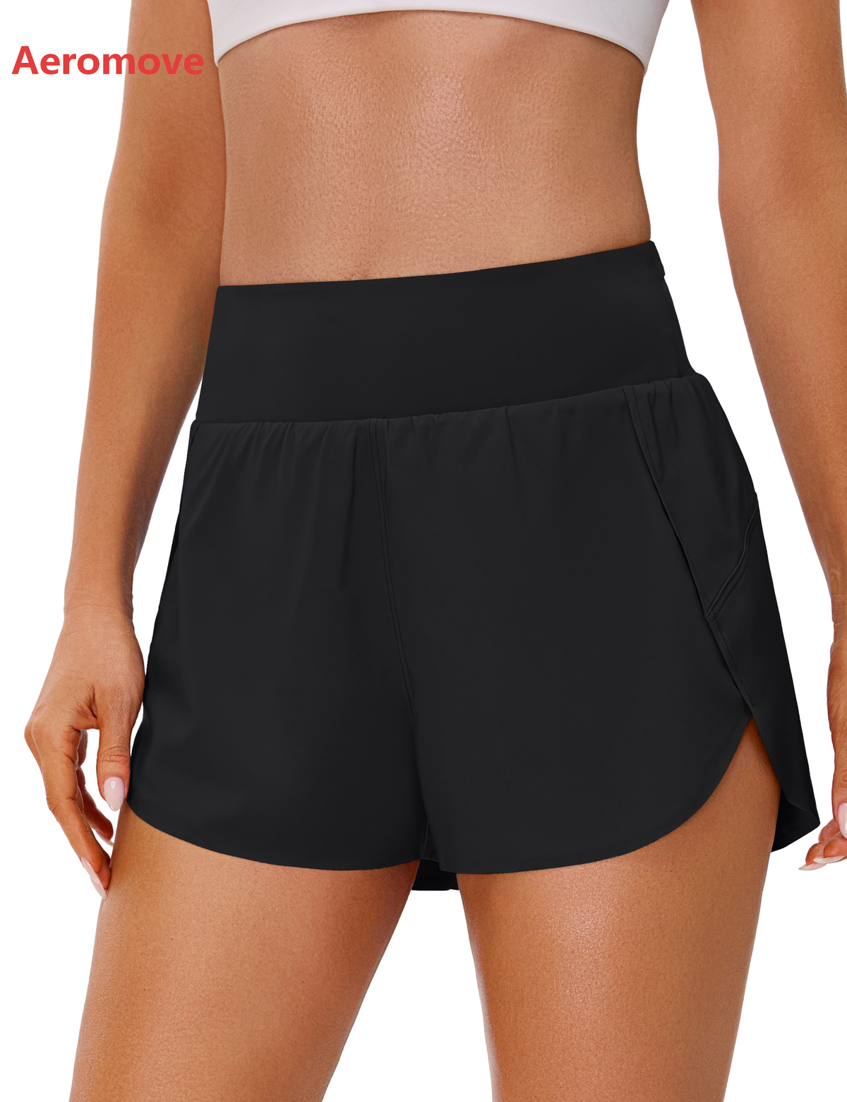 Aeromove Women's Athletic Shorts High Waisted Running Shorts 2" rear zipper pocket quick-dry soft sweat-wicking fabric