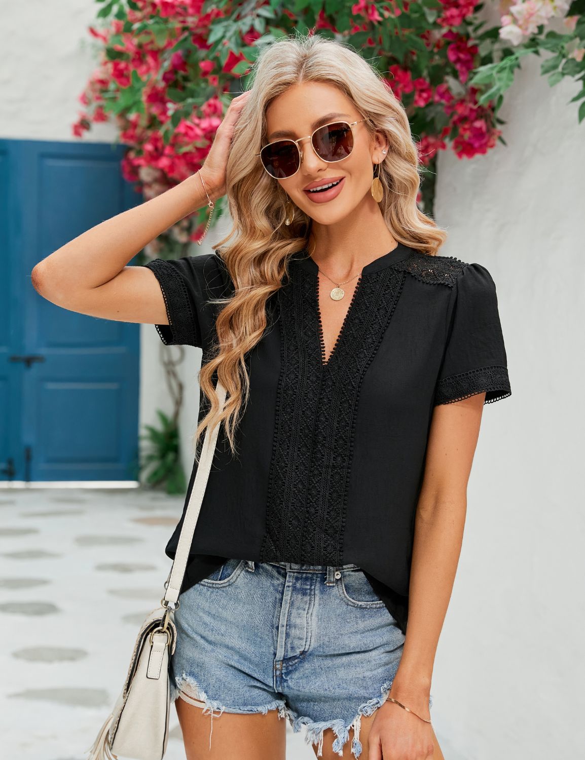 Dressy Short Sleeve Casual Lace Blouse