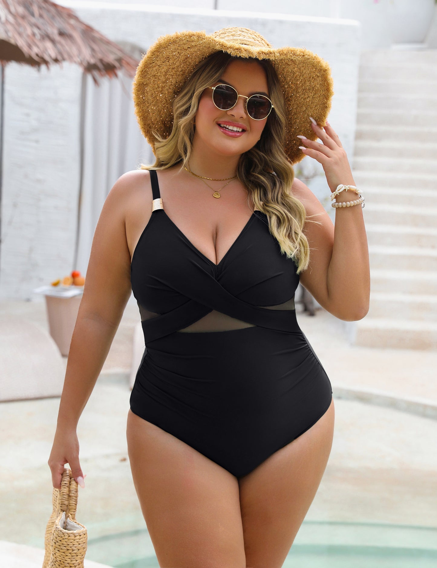 Blooming Jelly Slimming Full Coverage Mesh Womens Metal Modest Tummy Control One Piece Swimsuit