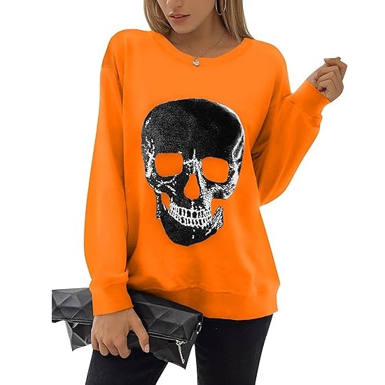Halloween Sweatshirts Skull Graphic Long Sleeve Pullover Tops