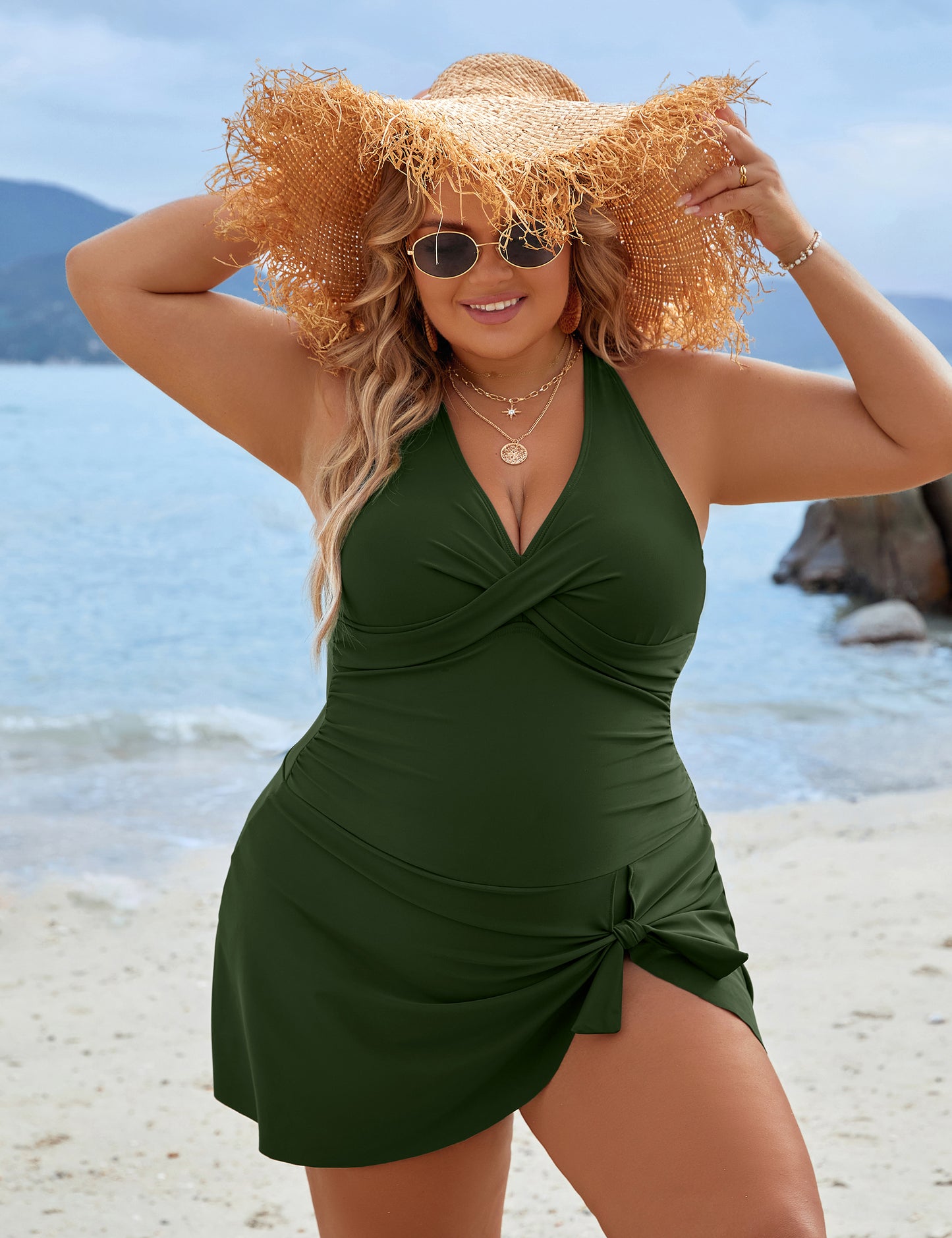 Blooming Jelly Womens Plus Size Swim Dress Swimsuit One Piece Tummy Control Bathing Suits Modest Criss Cross Swim Suits