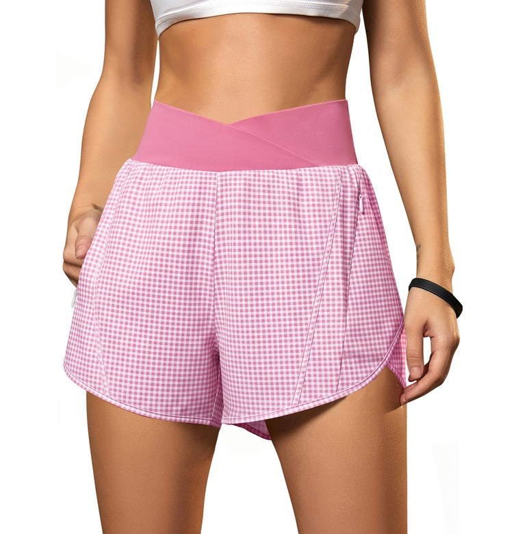 High Waisted Sports Shorts with Zipper Pockets