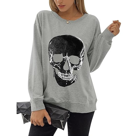 Halloween Sweatshirts Skull Graphic Long Sleeve Pullover Tops