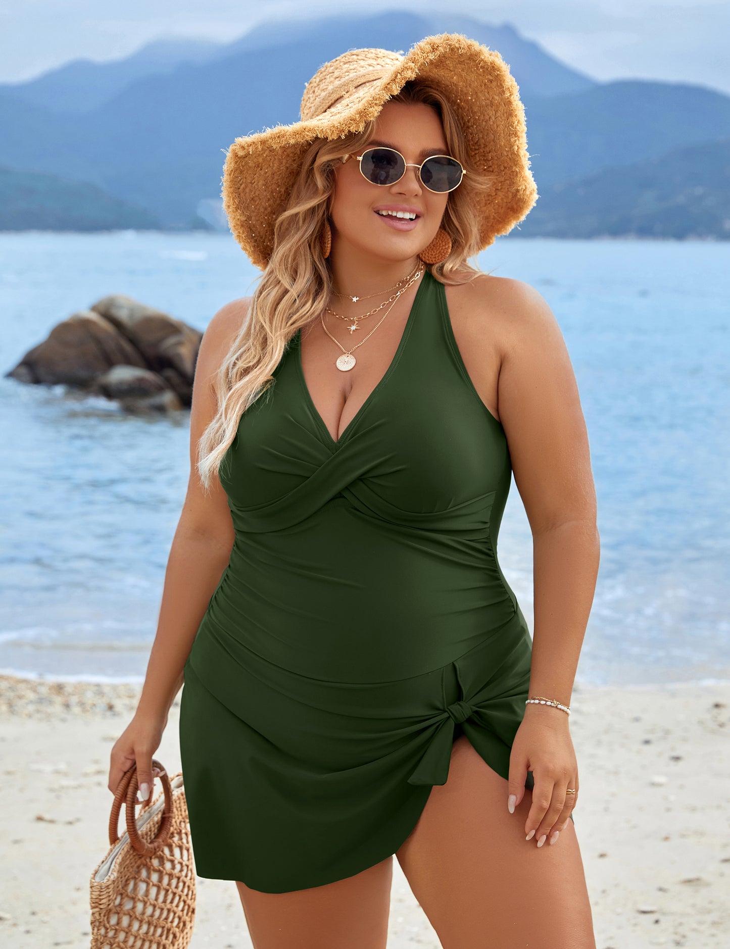 Blooming Jelly Womens Plus Size Swim Dress Swimsuit One Piece Tummy Control Bathing Suits Modest Criss Cross Swim Suits