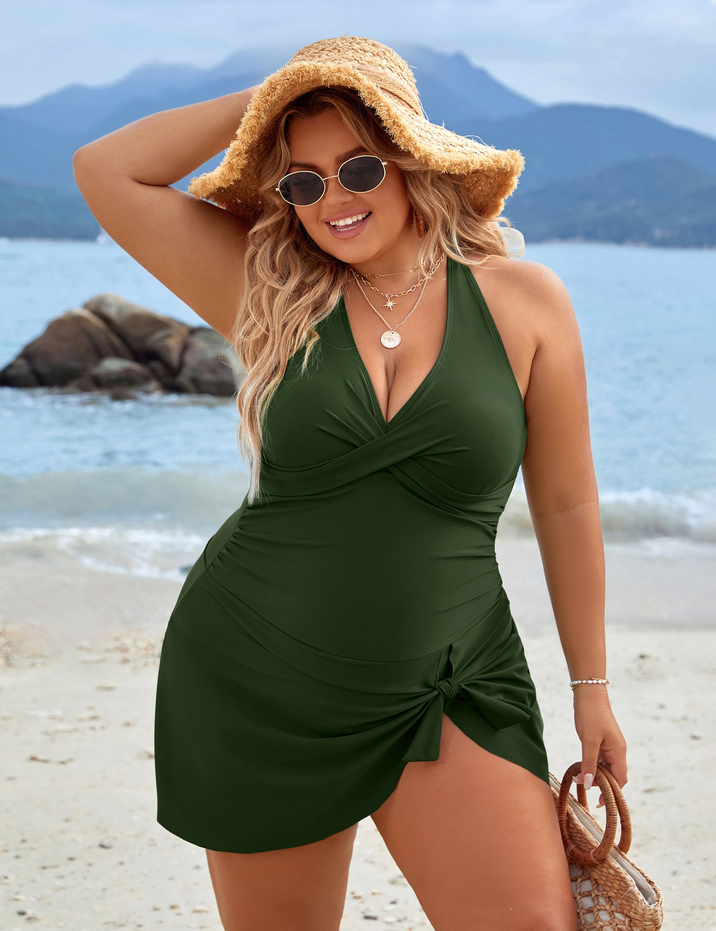 Blooming Jelly Womens Plus Size Swim Dress Swimsuit One Piece Tummy Control Bathing Suits Modest Criss Cross Swim Suits