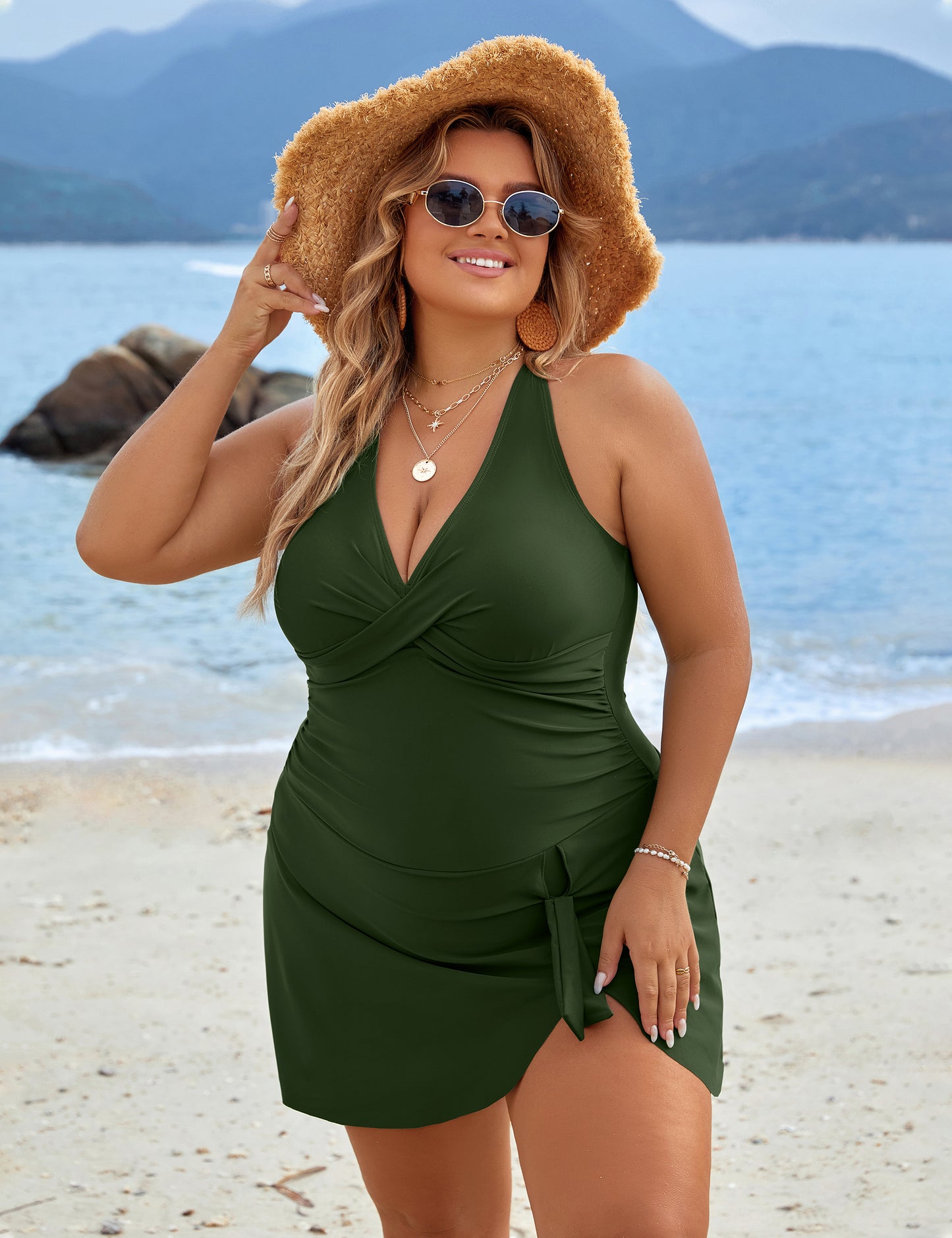 Blooming Jelly Womens Plus Size Swim Dress Swimsuit One Piece Tummy Control Bathing Suits Modest Criss Cross Swim Suits