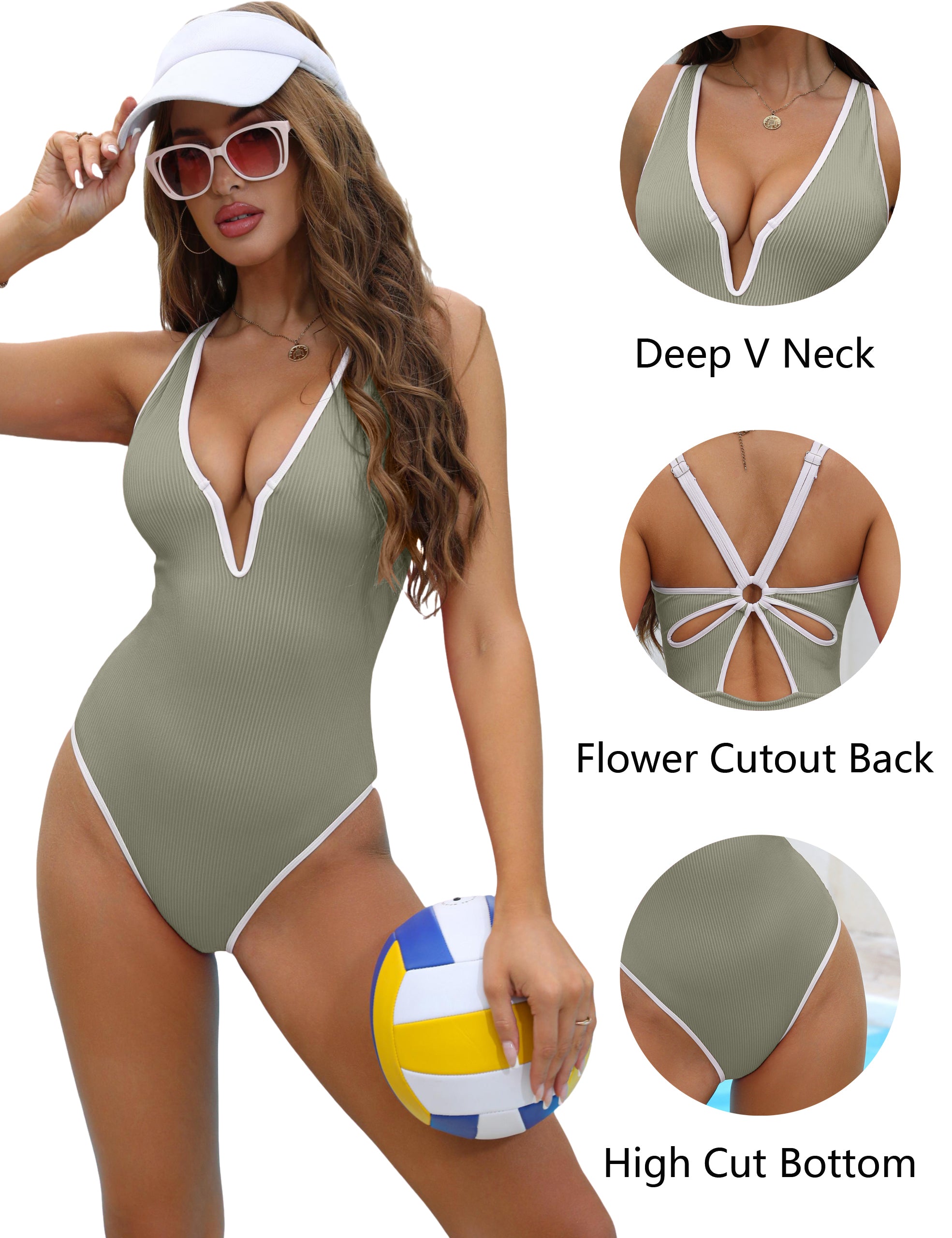 Deep V-Neck  Tummy Control One Piece Bathing Suits