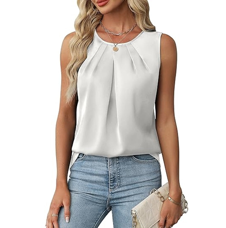 Silk Satin Tank Top Summer Business Casual Sleeveless Work Dressy Shirt