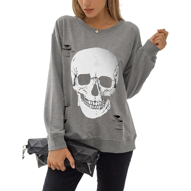 Halloween Sweatshirts Skull Graphic Long Sleeve Pullover Tops