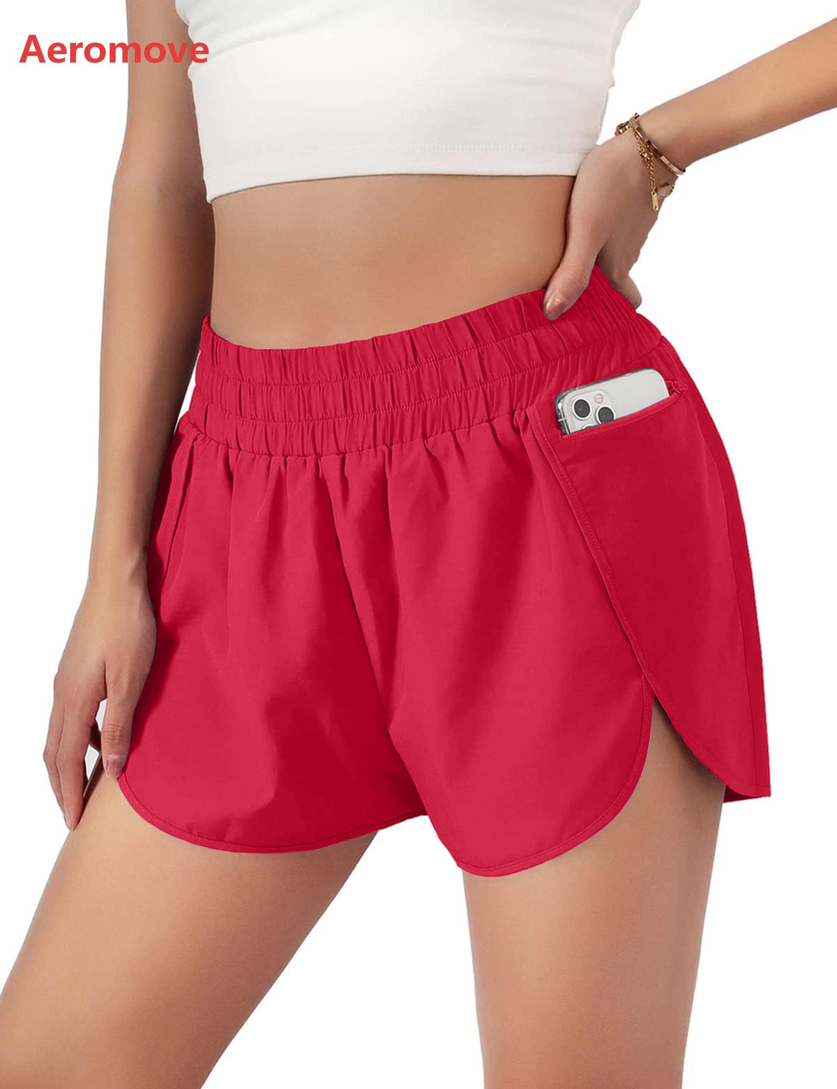 Aeromove Women's Quick-Dry Running Shorts Workout Sport Layer Active Shorts with Pockets 1.75"
