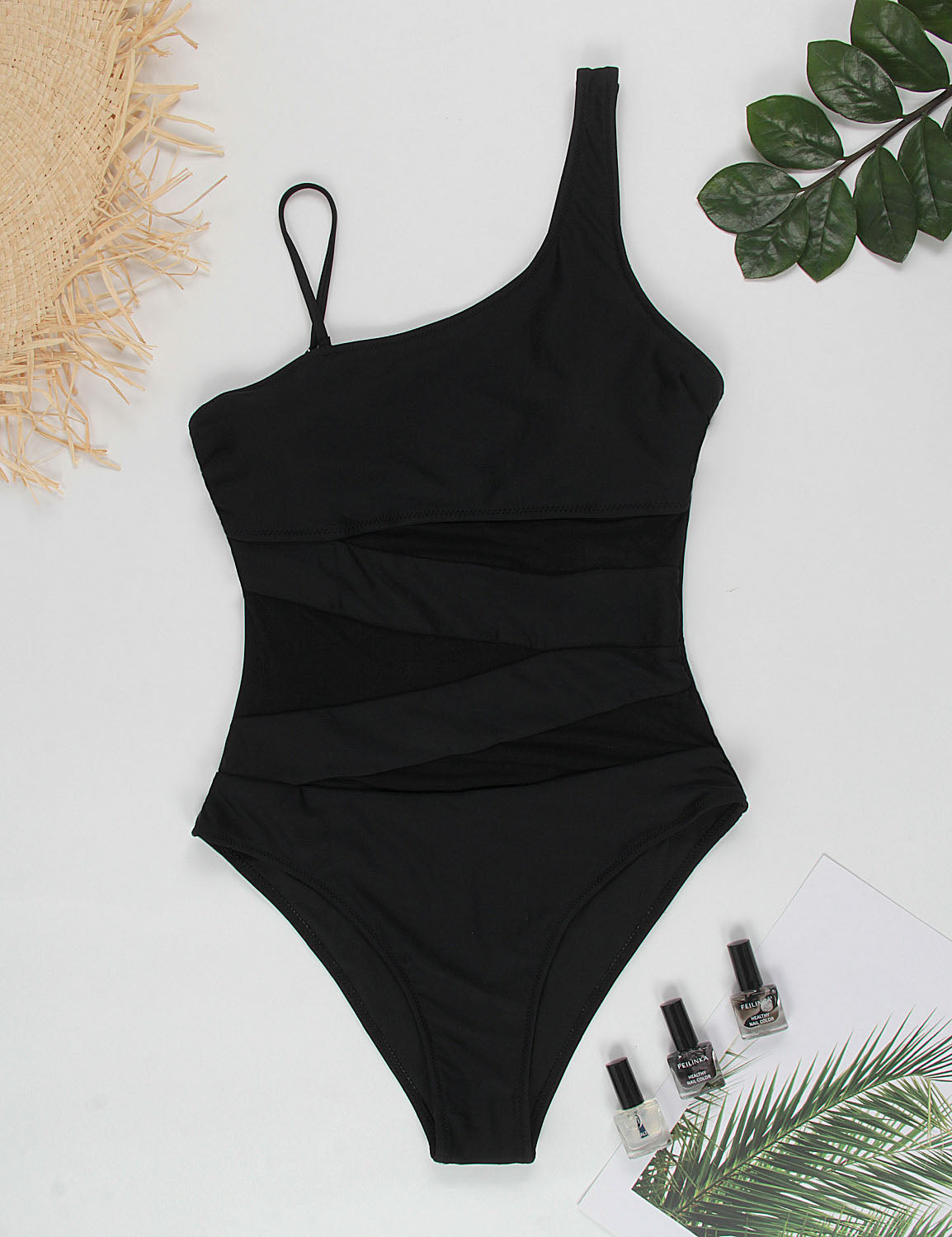 One Piece Swimsuits Slimming Mesh Swimwear shoulder one-piece