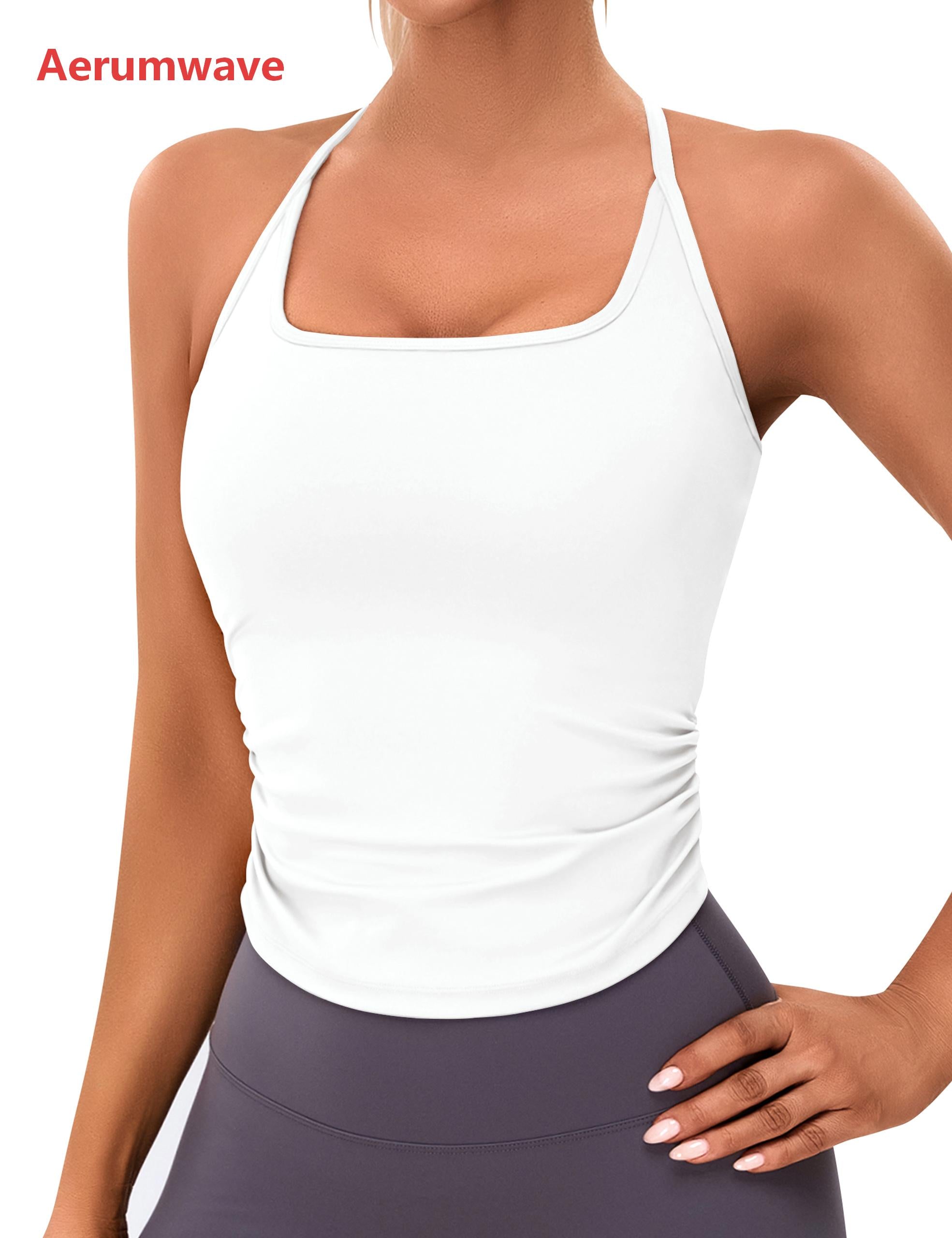 Aerumwave BMJL Womens Workout Tank Tops Built in Bra Ruched Shirts