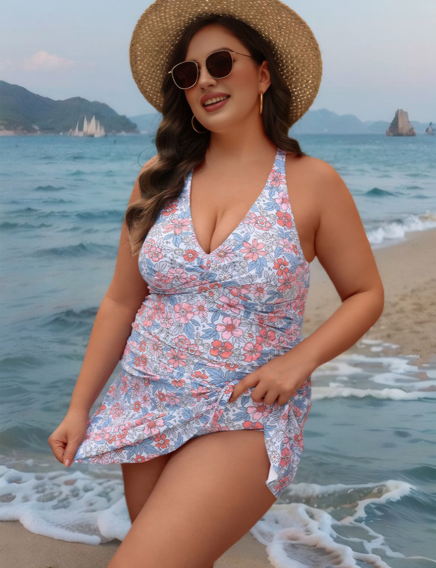 Blooming Jelly Womens Plus Size Swim Dress Swimsuit One Piece Tummy Control Bathing Suits Modest Criss Cross Swim Suits