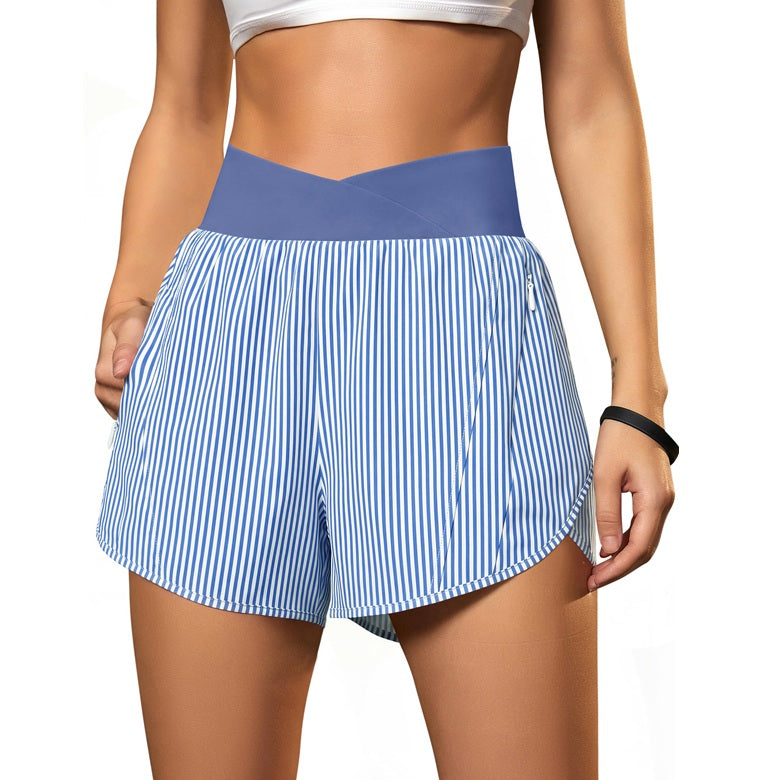 High Waisted Sports Shorts with Zipper Pockets
